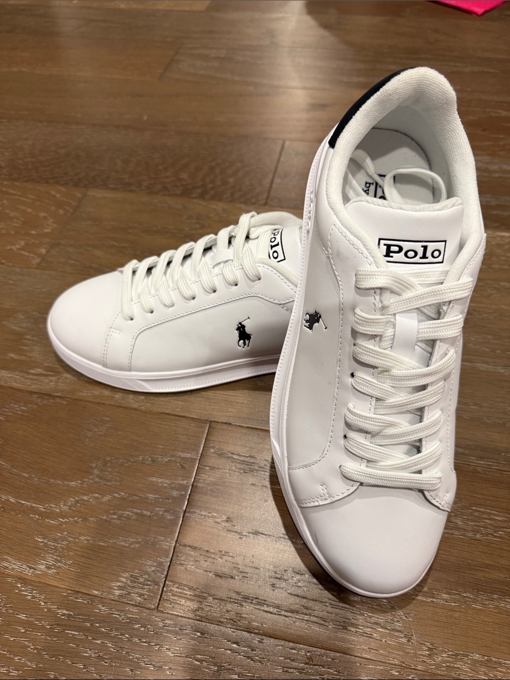 Polo by Ralph Lauren White Leather Sneakers with Black Pony Accent
